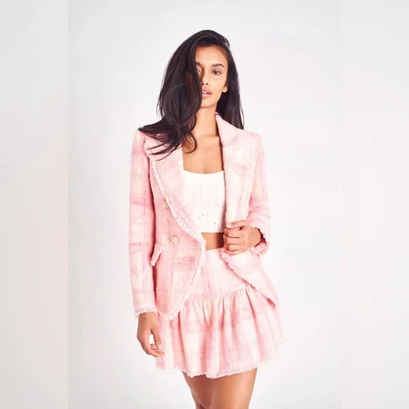 NWT $645 LoveShackFancy Denison Tweed Double-Breasted Blazer